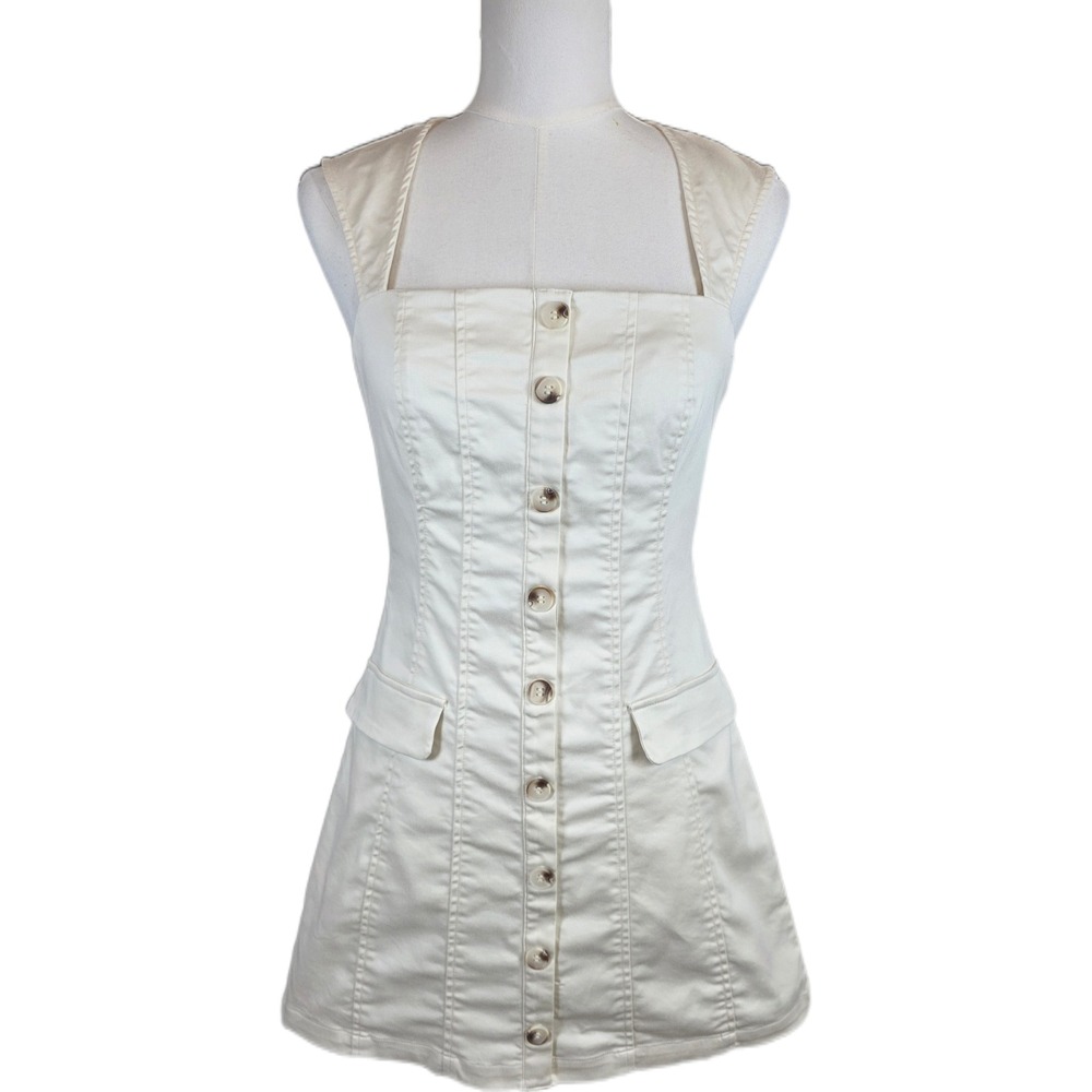 ASTR The Label Off White Button Down Mini Dress Square Neck